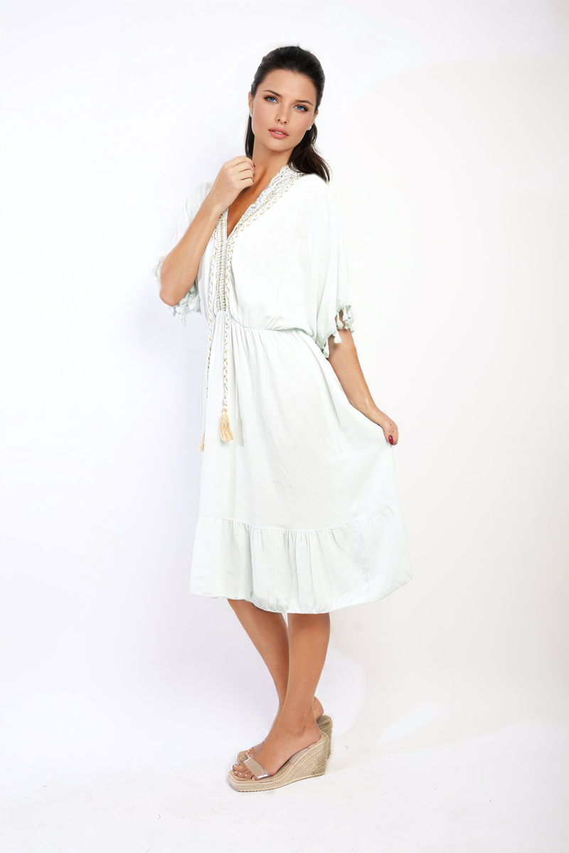 She Wears Glory™ V-Neck Short Sleeve Midi Dress with Tassel Detail