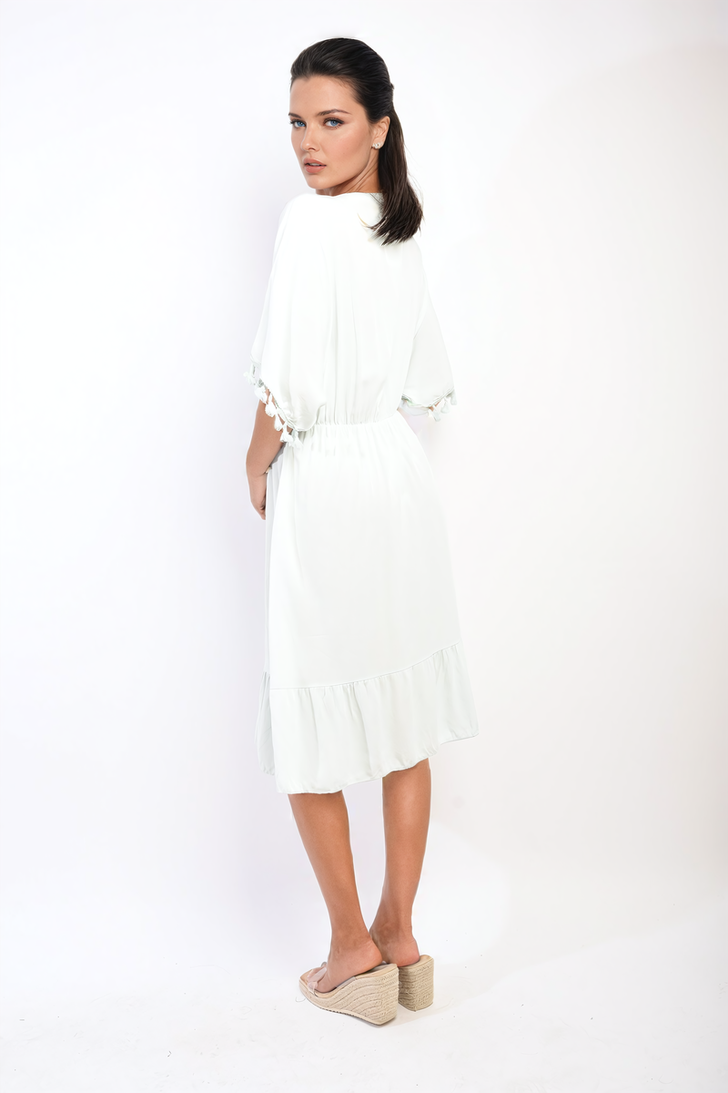 She Wears Glory™ V-Neck Short Sleeve Midi Dress with Tassel Detail