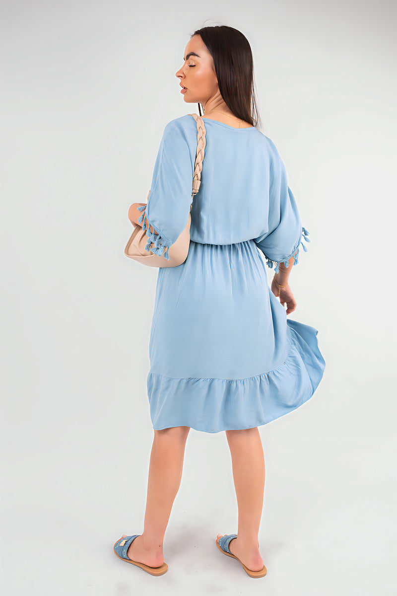 She Wears Glory™ V-Neck Short Sleeve Midi Dress with Tassel Detail