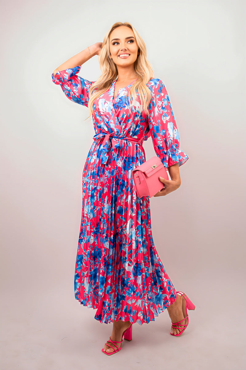 Floral Printed Long Sleeve Pleated Midi Dress - She Wears Glory Beverly Hills