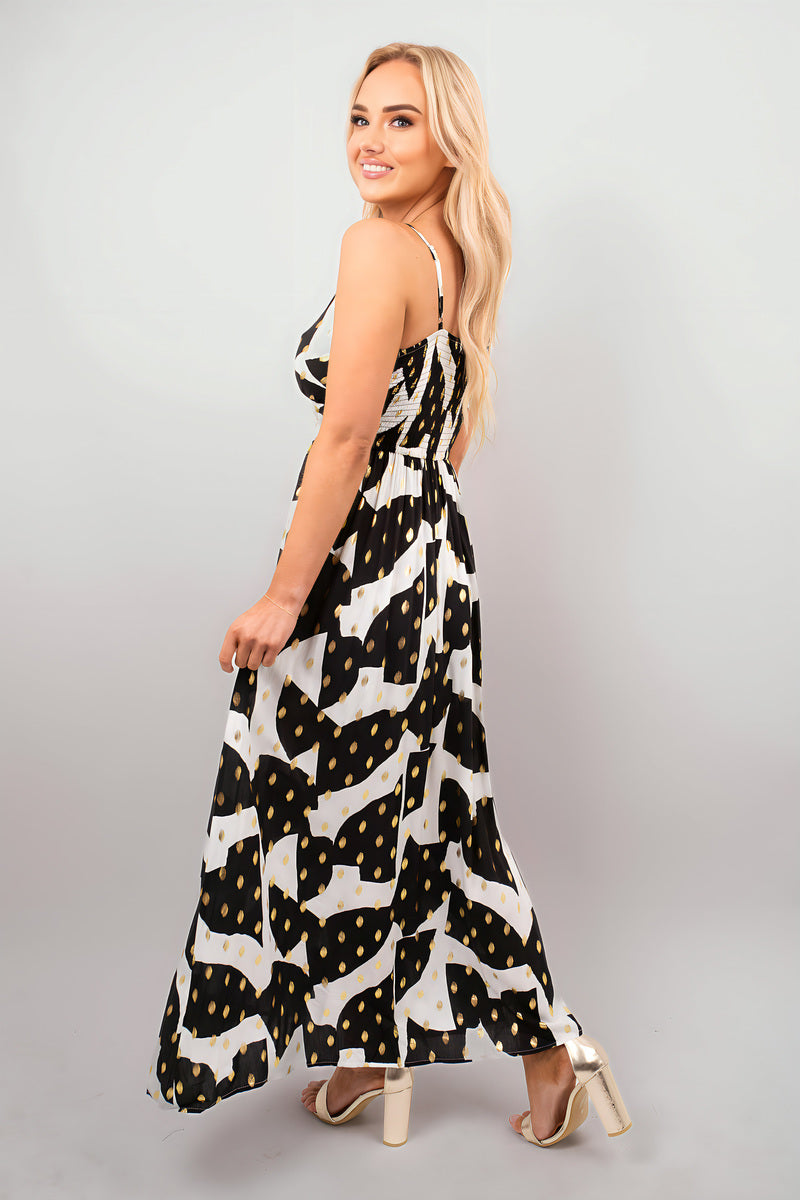 Printed V-Neck Sleeveless Romper Midi Dress - She Wears Glory Beverly Hills