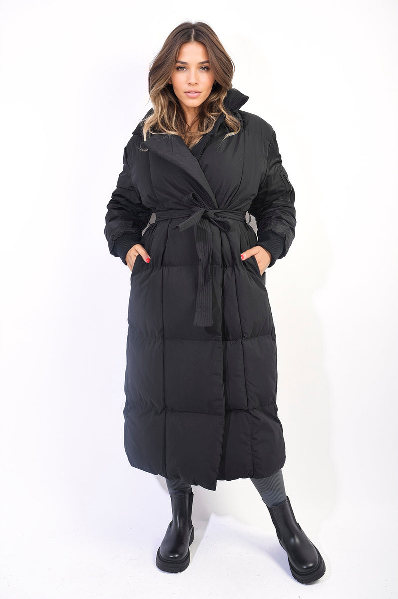 She Wears Glory™ Long Belted Puffer Coat