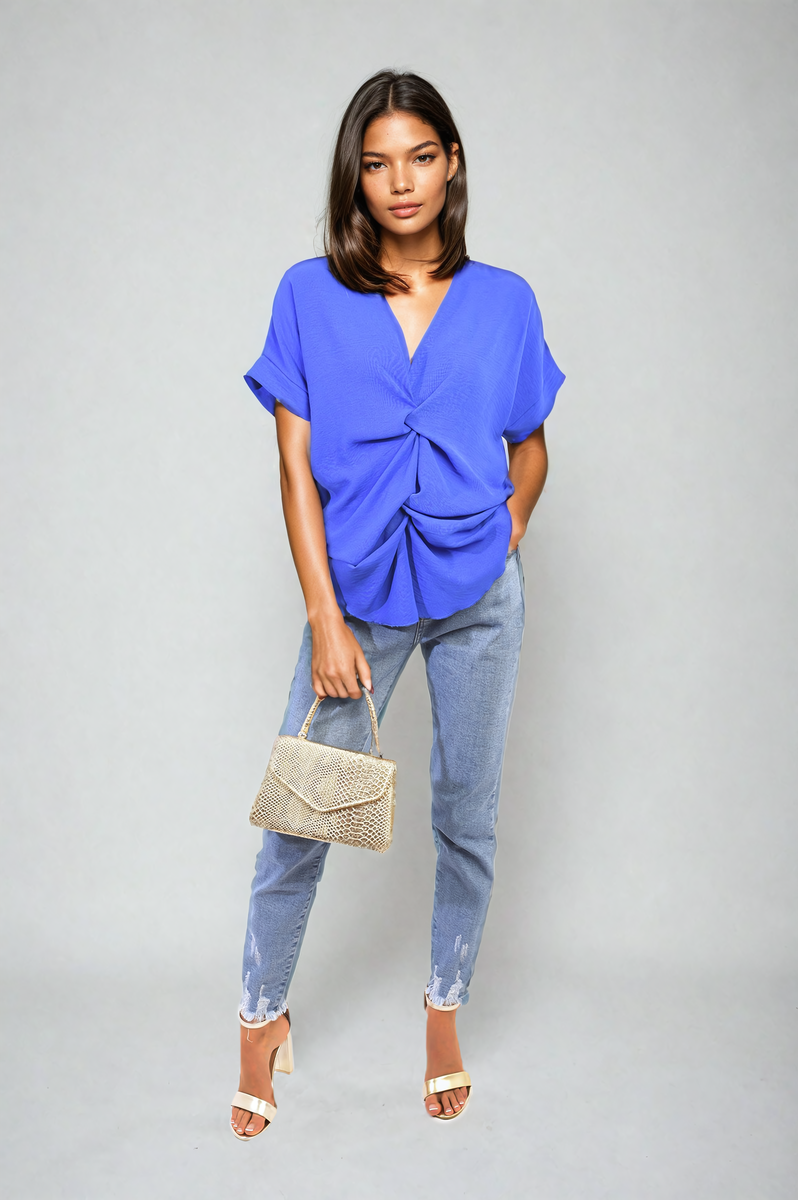 She Wears Glory™ V-Neck Twist Front Top