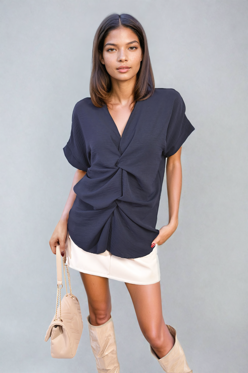 She Wears Glory™ V-Neck Twist Front Top