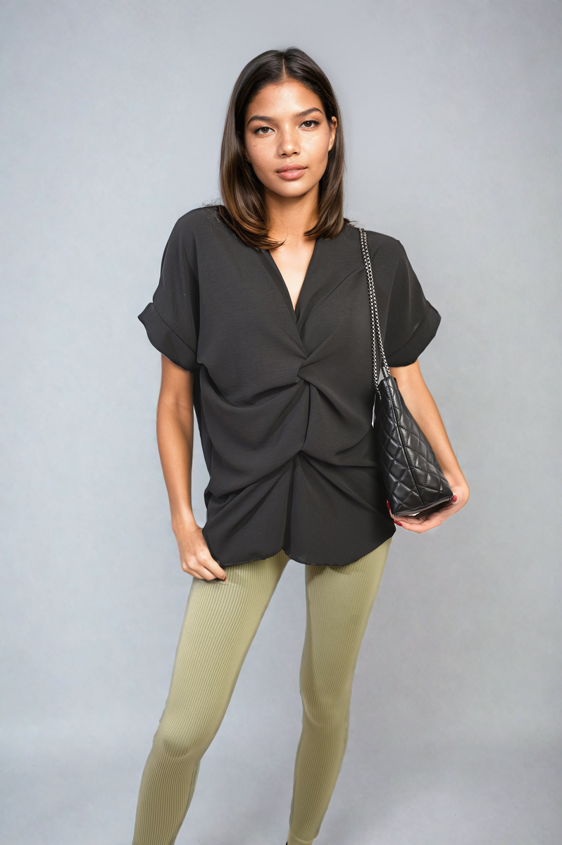 She Wears Glory™ V-Neck Twist Front Top
