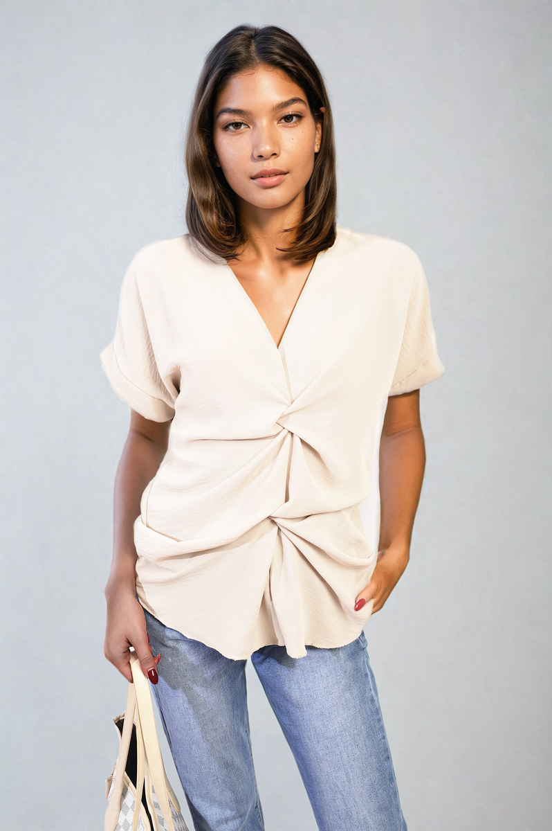 She Wears Glory™ V-Neck Twist Front Top