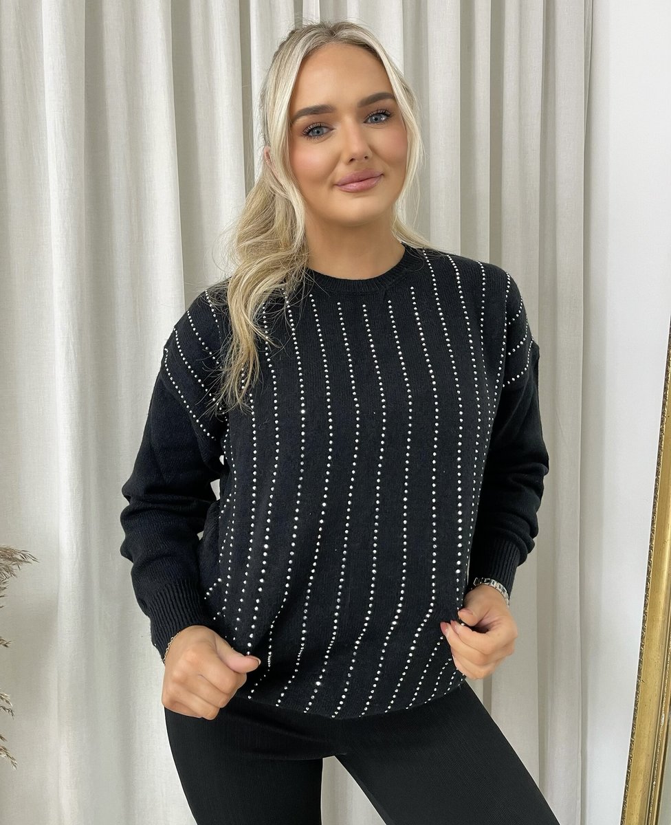 Diamante Stripe Knitted Jumper - She Wears Glory Beverly Hills