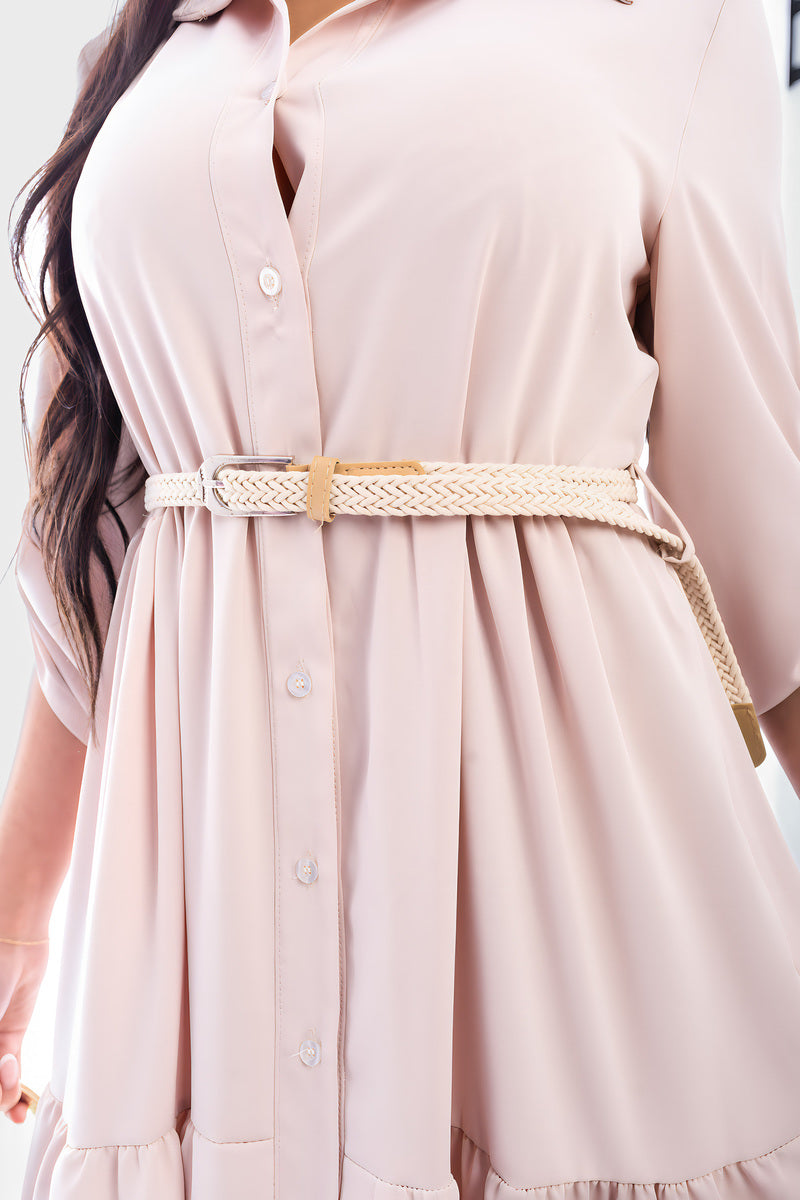 Belted Button Down Tiered Maxi Dress - She Wears Glory Beverly Hills