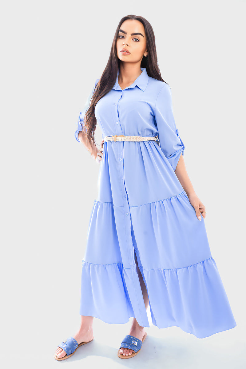 Belted Button Down Tiered Maxi Dress - She Wears Glory Beverly Hills