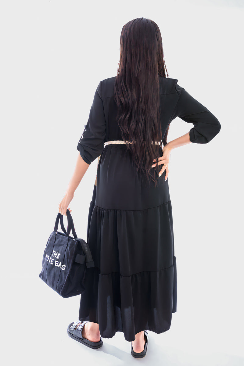 Belted Button Down Tiered Maxi Dress - She Wears Glory Beverly Hills