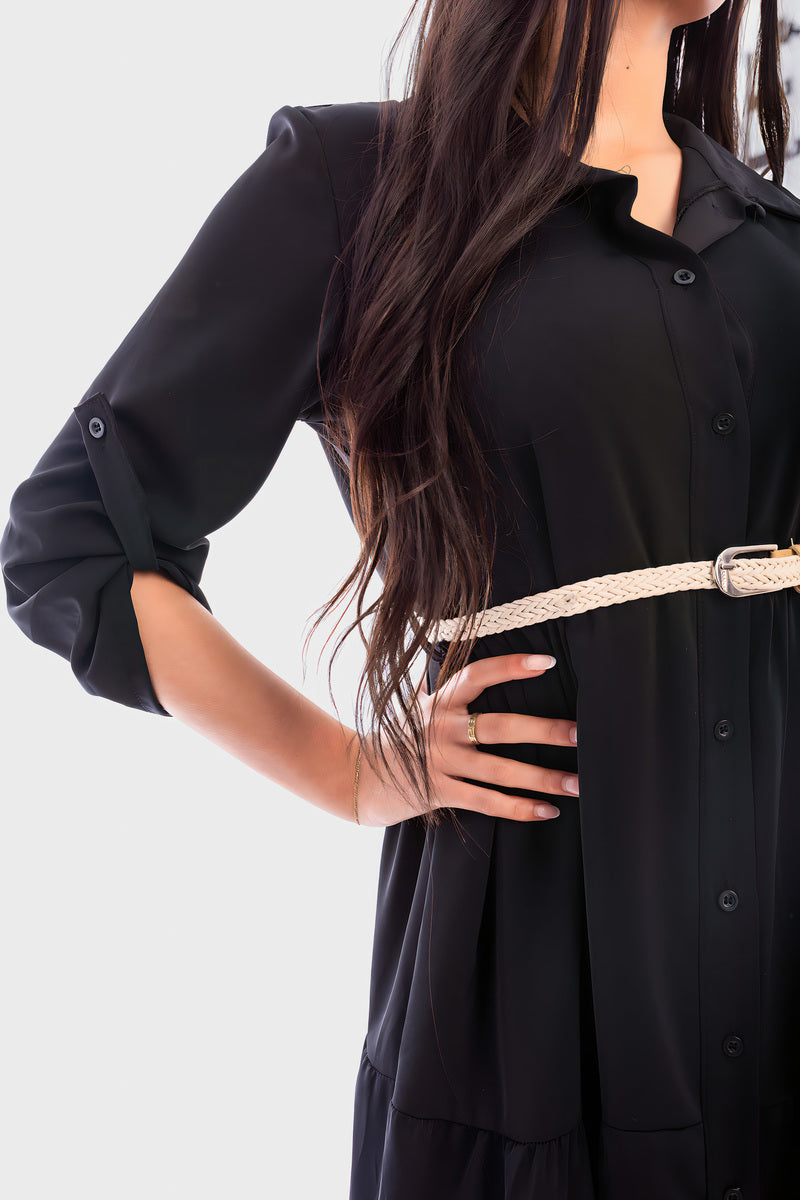 Belted Button Down Tiered Maxi Dress - She Wears Glory Beverly Hills