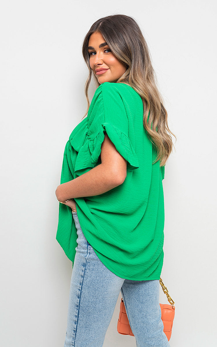 She Wears Glory™ Button Down Pleated Frill Tops