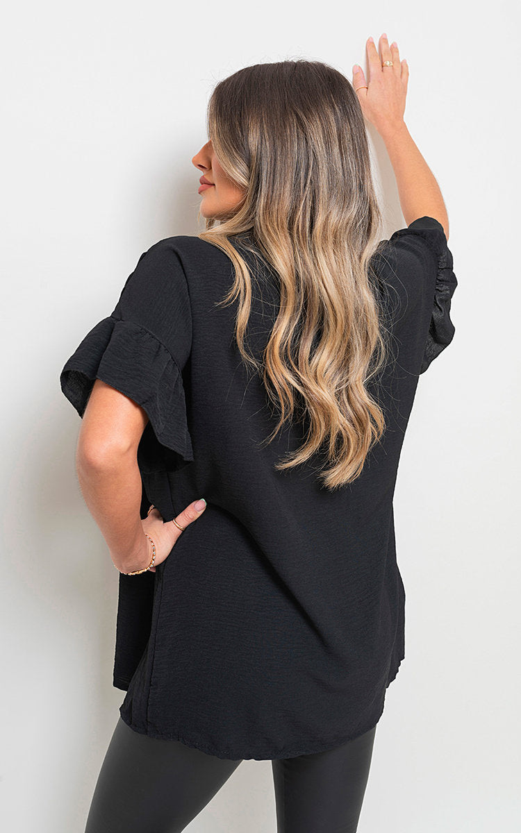 She Wears Glory™ Button Down Pleated Frill Tops