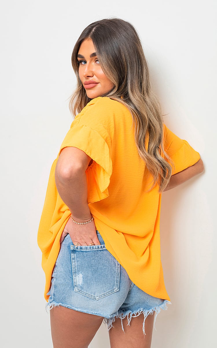 She Wears Glory™ Button Down Pleated Frill Tops