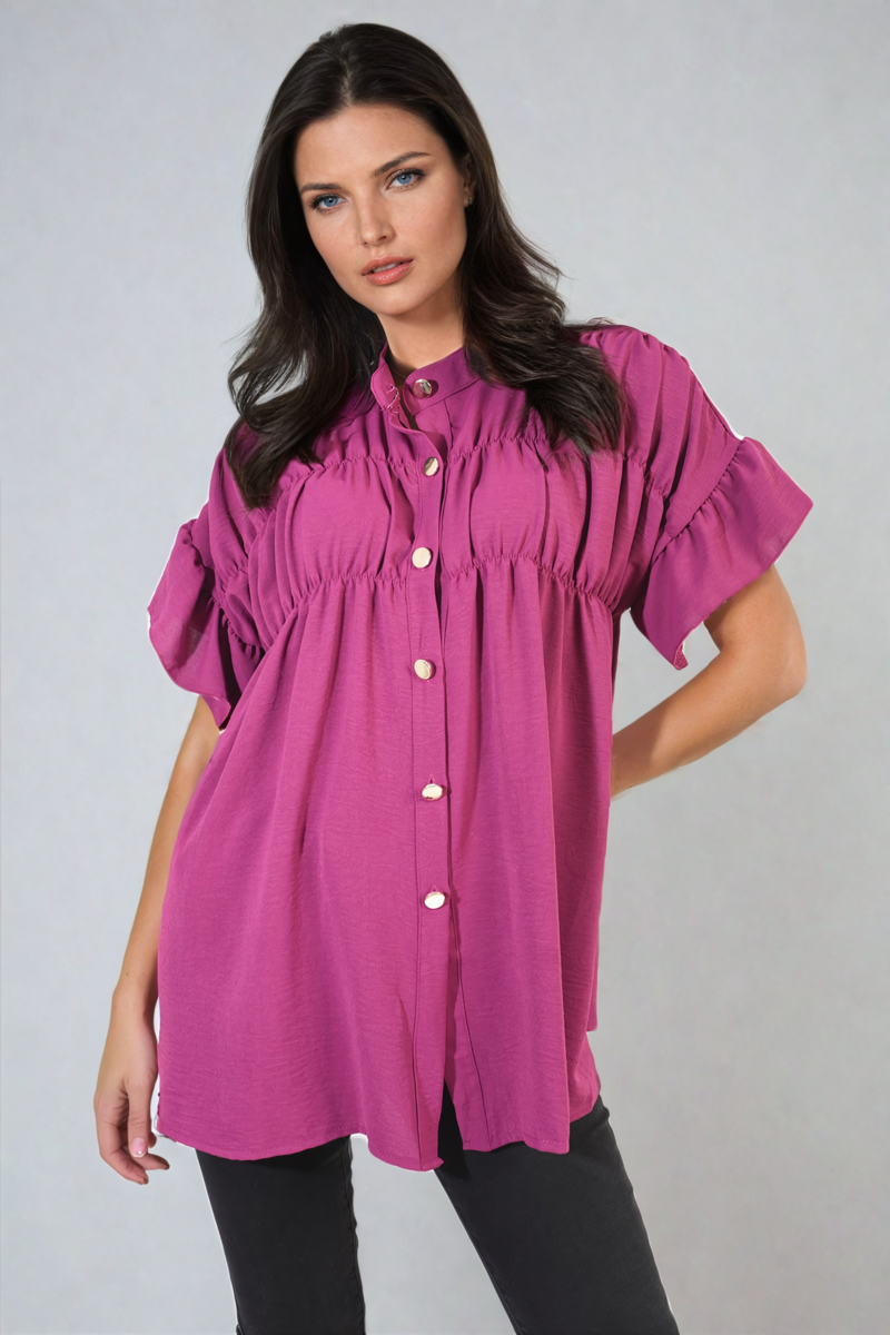 She Wears Glory™ Button Down Pleated Frill Tops