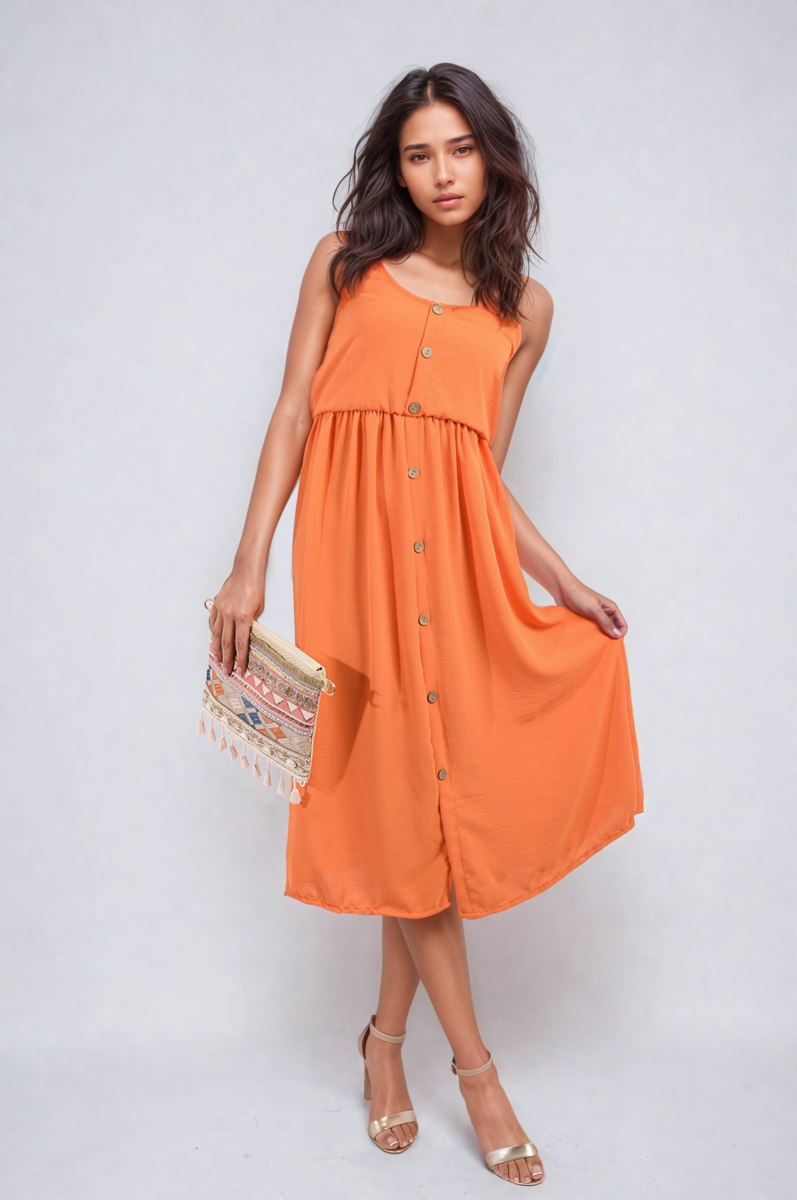 She Wears Glory™ Button Front Strappy Midi Dress