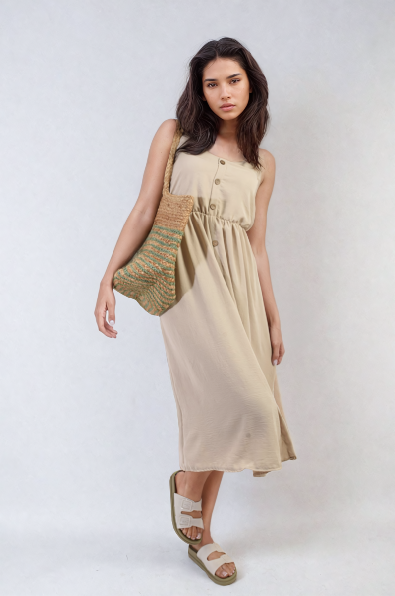 She Wears Glory™ Button Front Strappy Midi Dress
