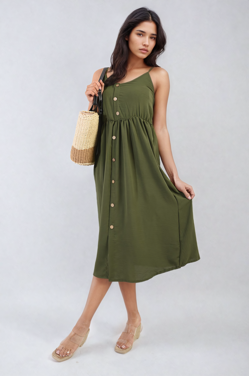 She Wears Glory™ Button Front Strappy Midi Dress