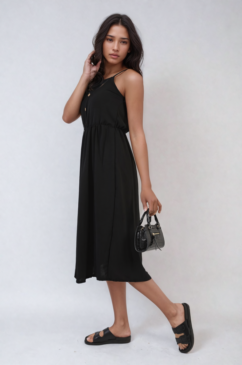 She Wears Glory™ Button Front Strappy Midi Dress
