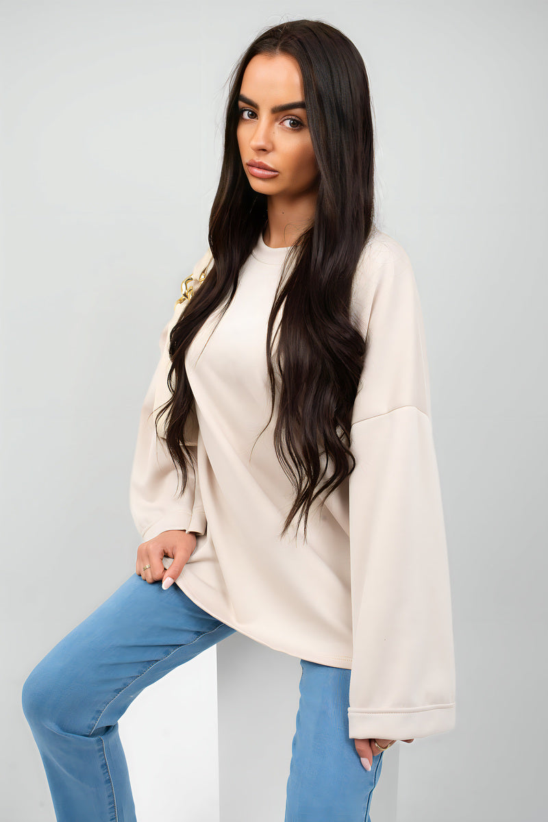 Oversized Long Sleeve Sweatshirt Top - She Wears Glory Beverly Hills
