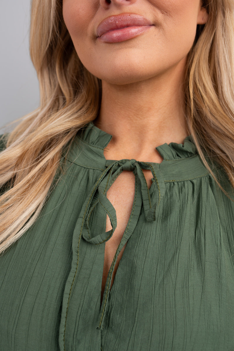 Long Sleeve Front Tie Tiered Mini Dress - She Wears Glory Beverly Hills