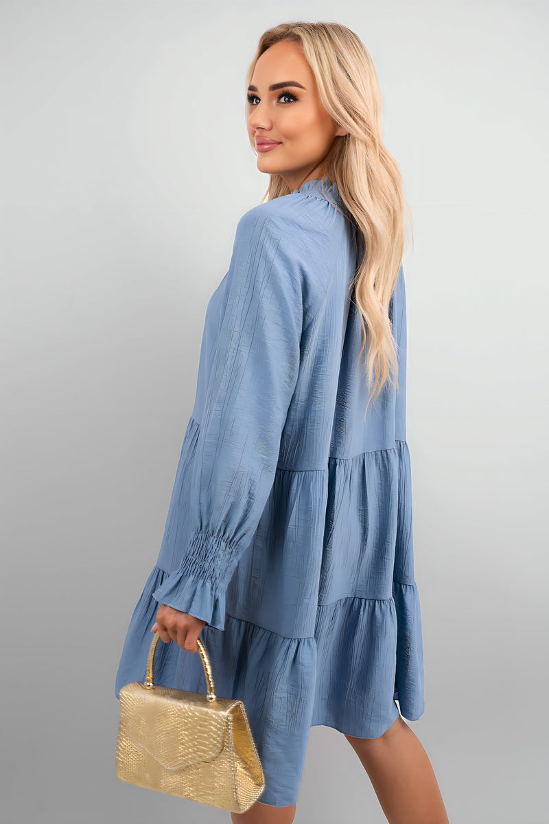 Long Sleeve Front Tie Tiered Mini Dress - She Wears Glory Beverly Hills