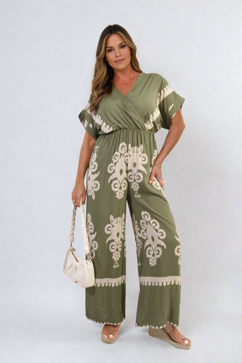 She Wears Glory™ Printed Cross Front Wide Leg Jumpsuit