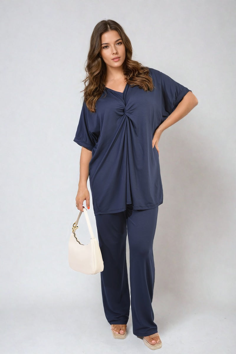 She Wears Glory™ Twist Front Plunge Neckline Top and Trouser Co-ord Set