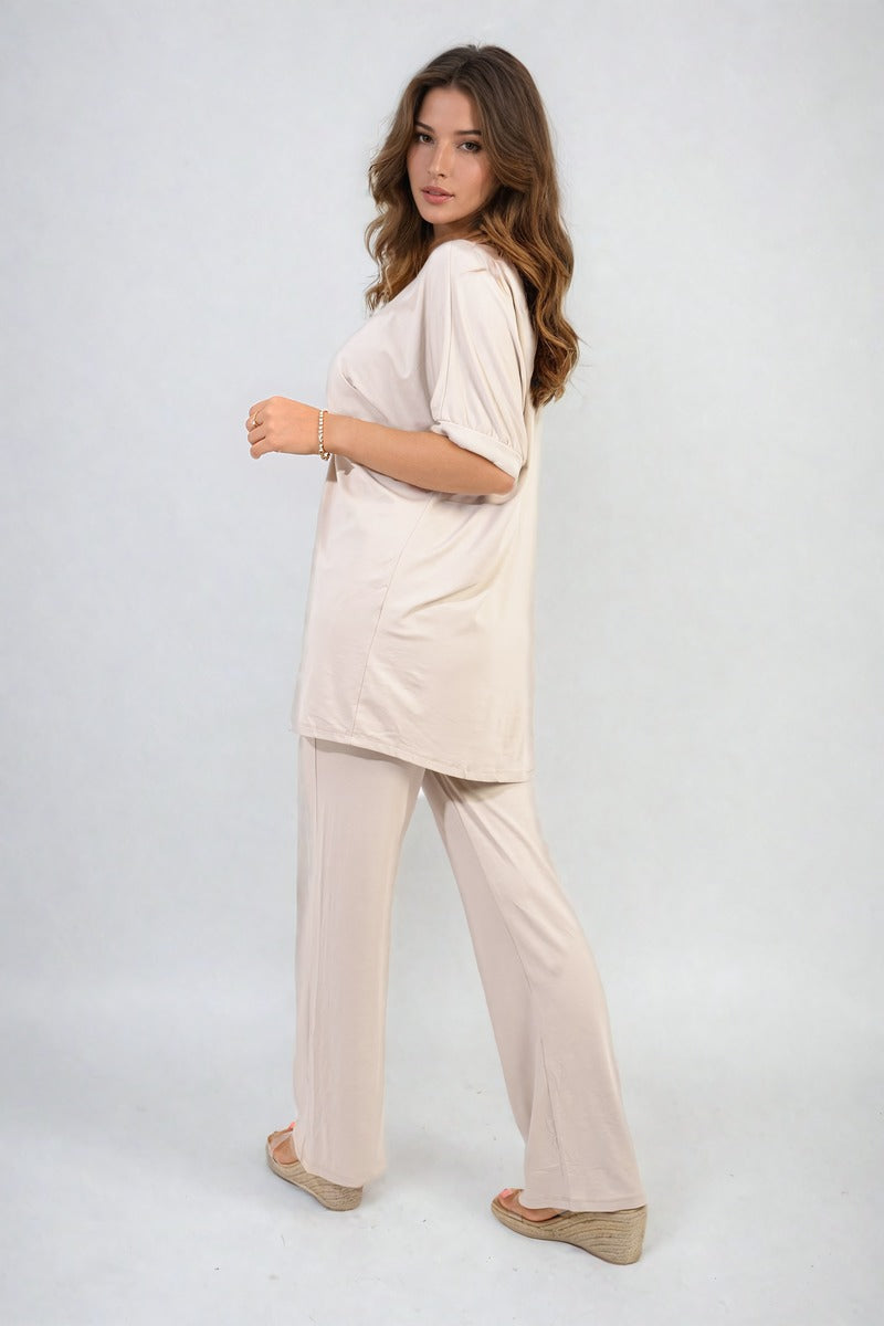 She Wears Glory™ Twist Front Plunge Neckline Top and Trouser Co-ord Set