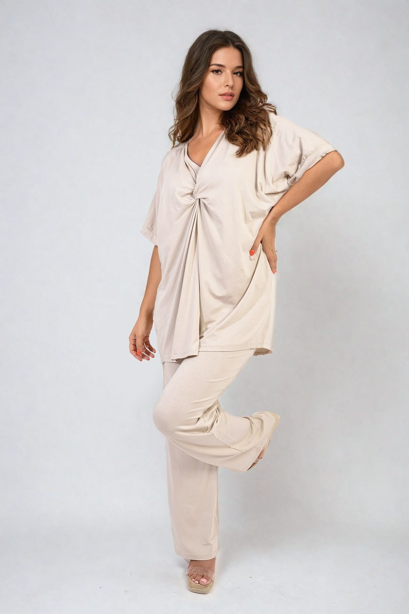 She Wears Glory™ Twist Front Plunge Neckline Top and Trouser Co-ord Set