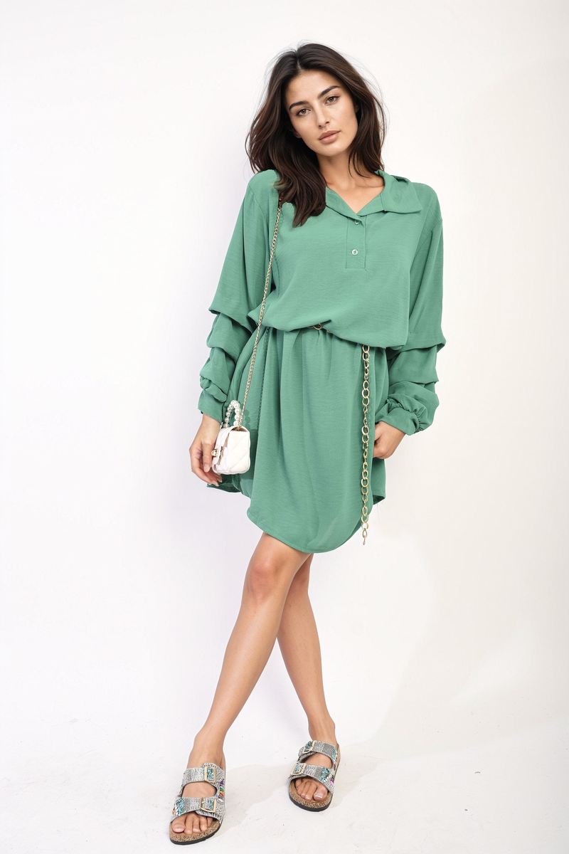 She Wears Glory™ Ruffle Sleeve Pocket Button Front Blouse Dress