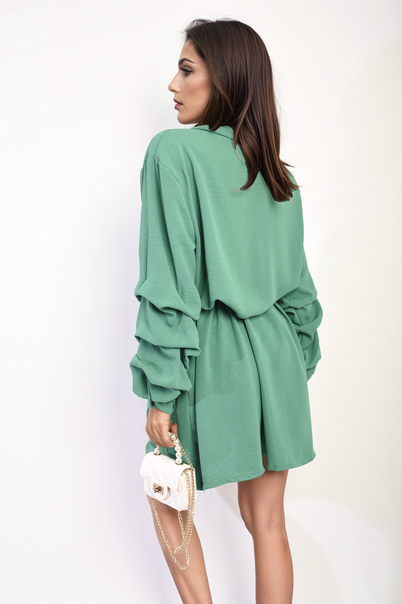 She Wears Glory™ Ruffle Sleeve Pocket Button Front Blouse Dress