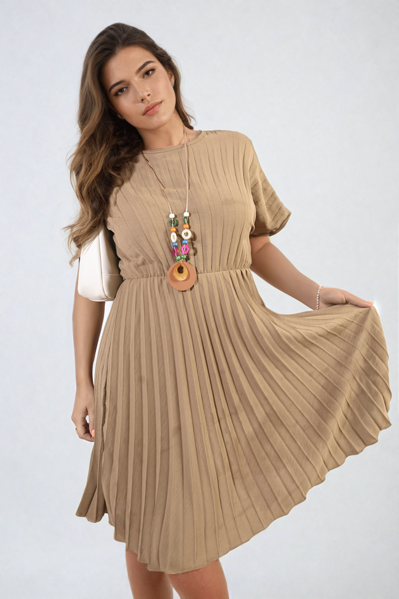 She Wears Glory™ Short Sleeve Pleated Midi Dress