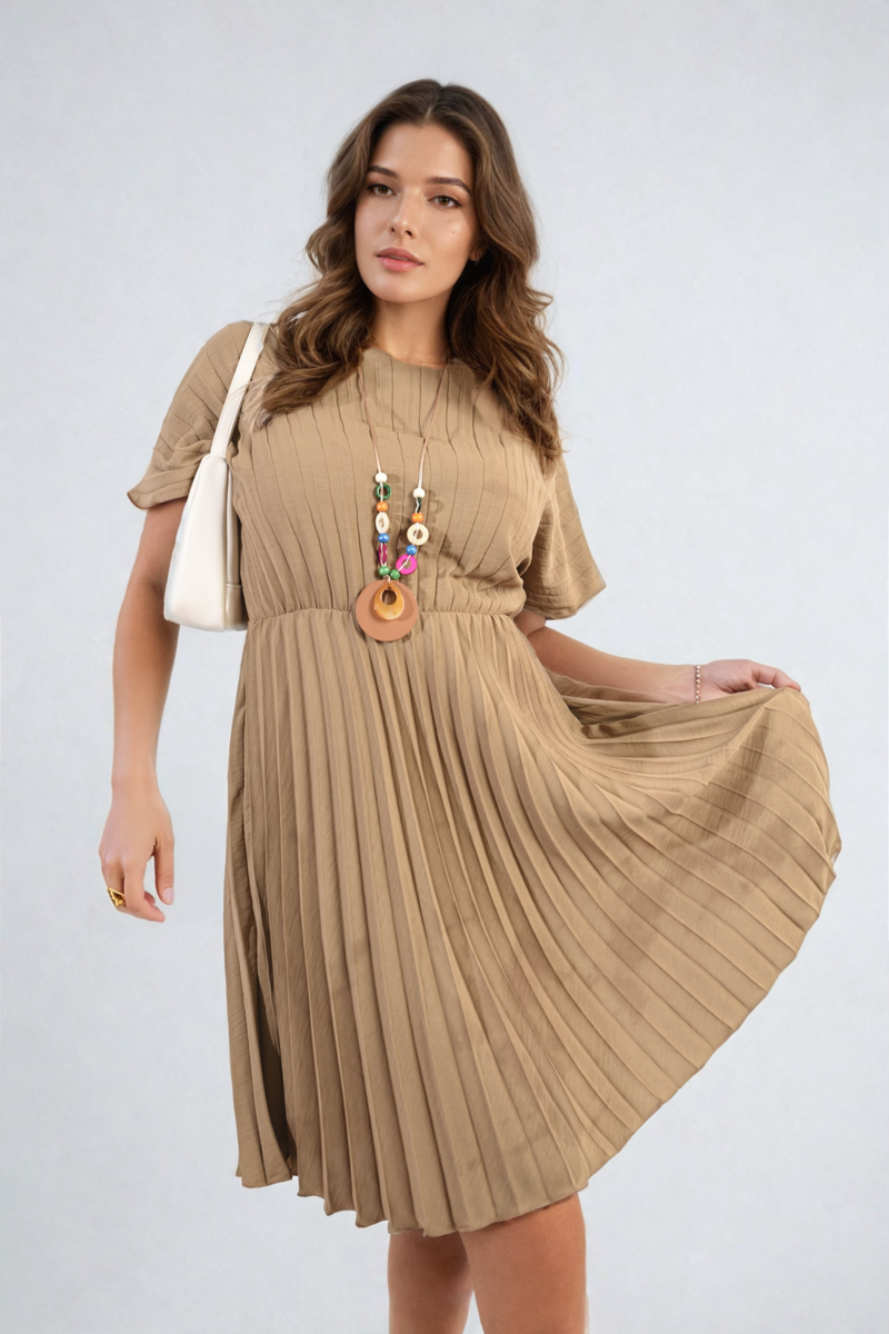 She Wears Glory™ Short Sleeve Pleated Midi Dress