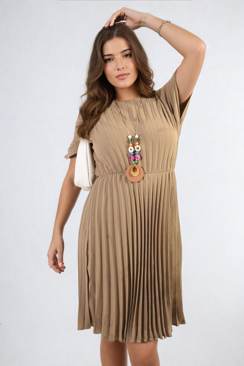 She Wears Glory™ Short Sleeve Pleated Midi Dress