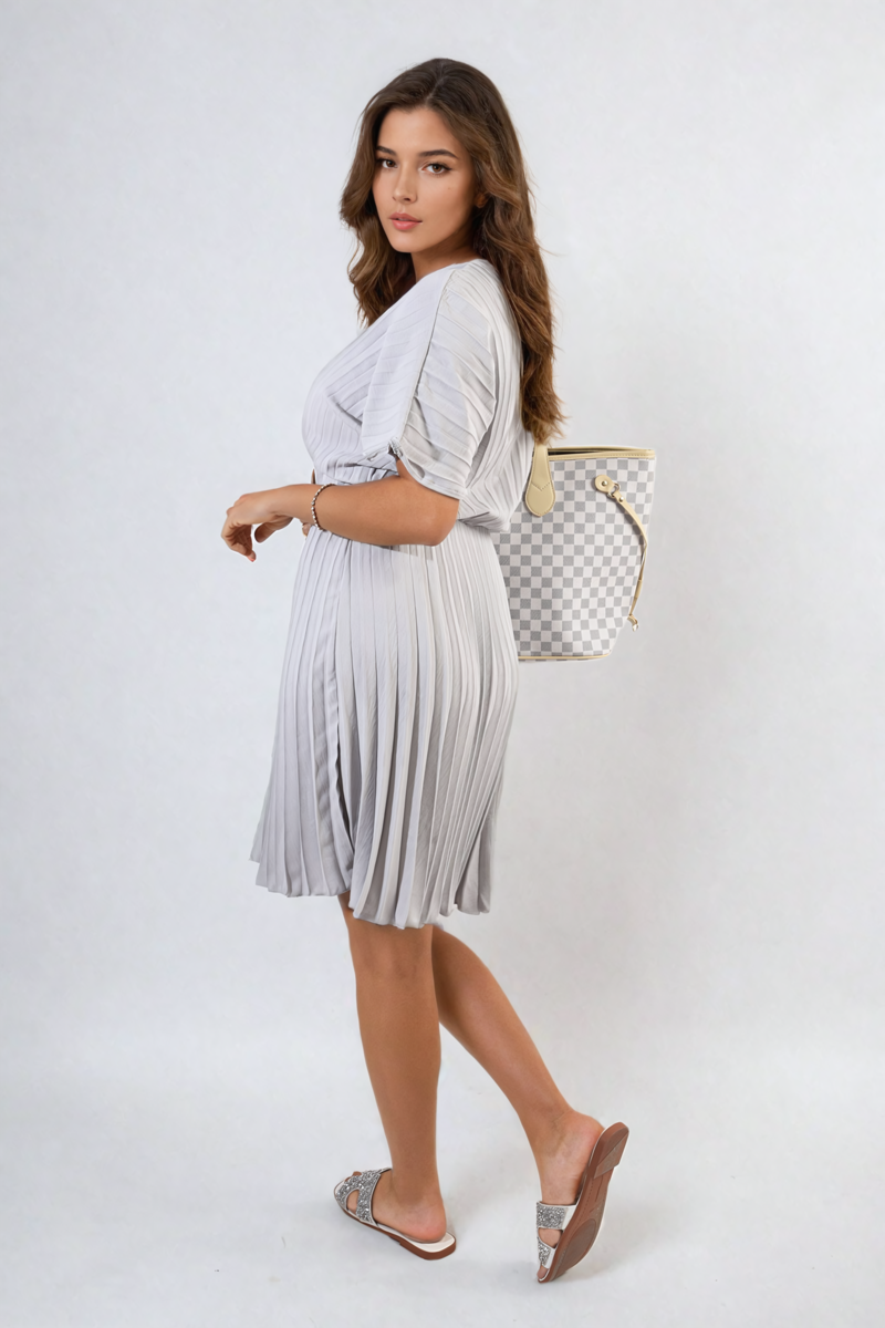 She Wears Glory™ Short Sleeve Pleated Midi Dress