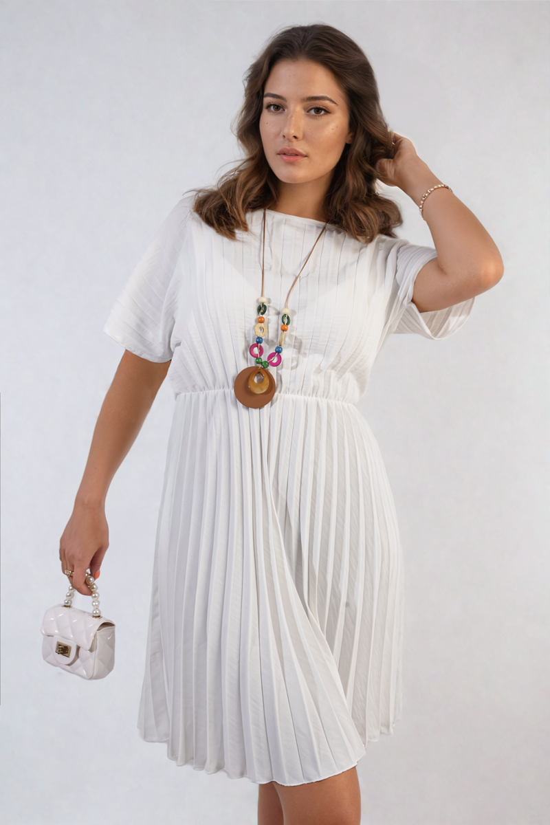 She Wears Glory™ Short Sleeve Pleated Midi Dress