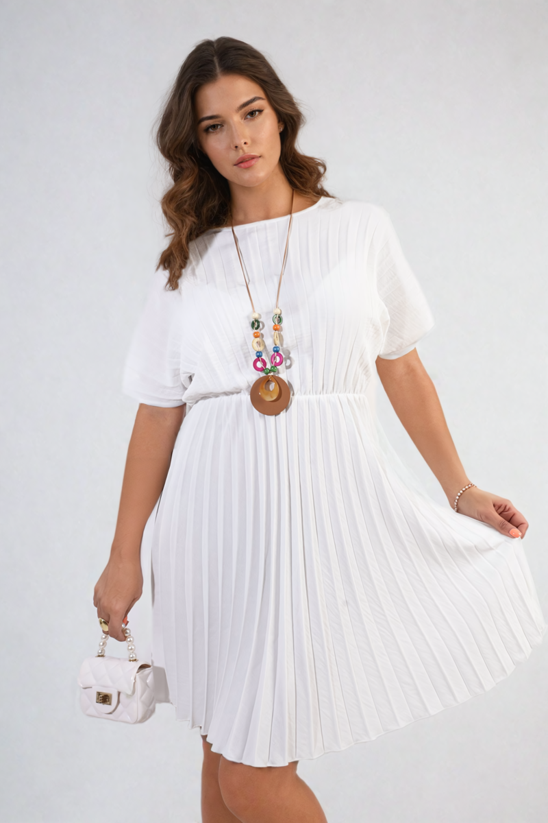 She Wears Glory™ Short Sleeve Pleated Midi Dress