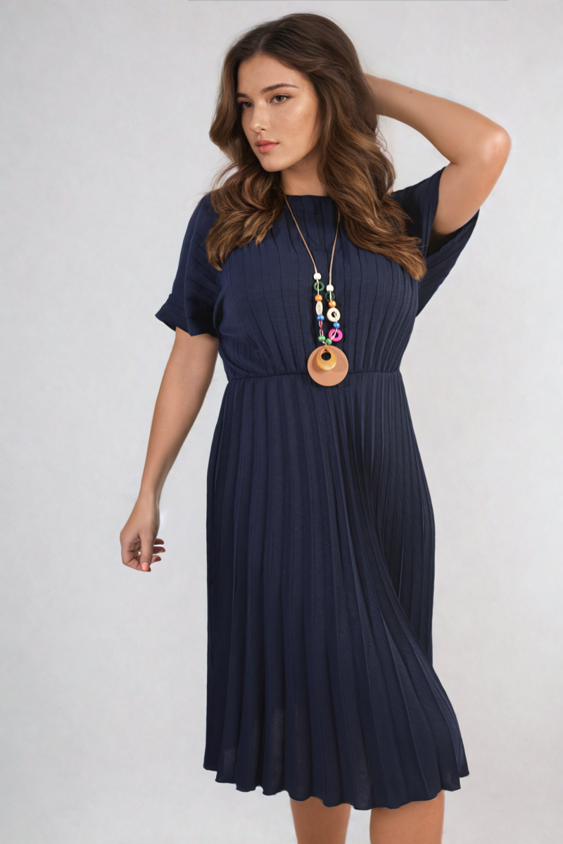 She Wears Glory™ Short Sleeve Pleated Midi Dress