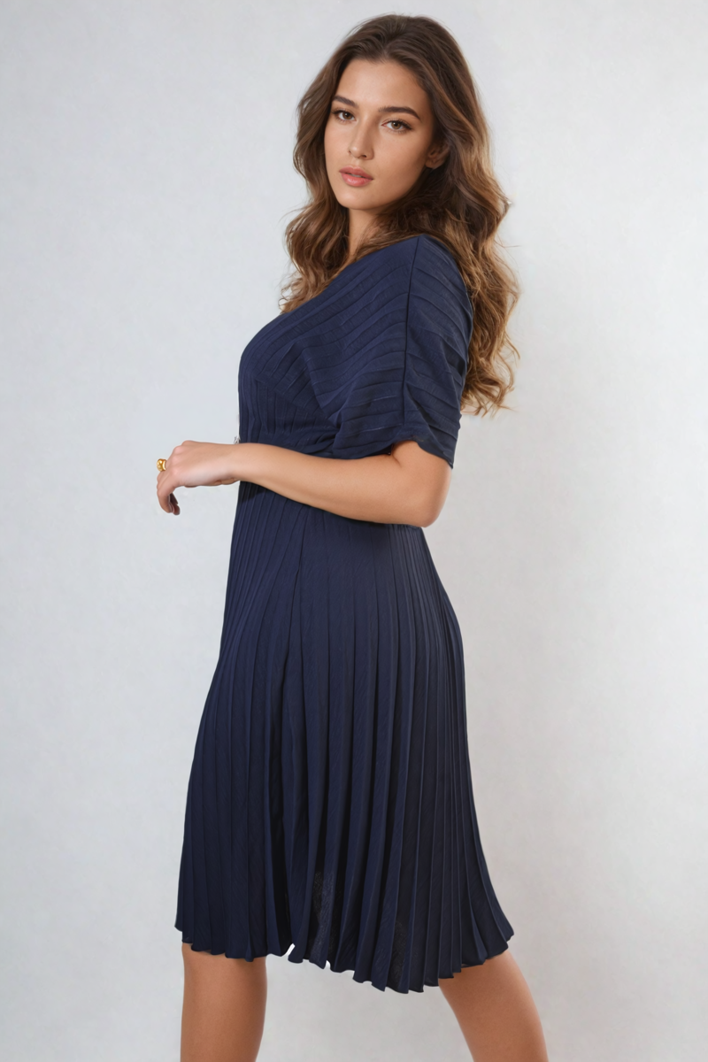 She Wears Glory™ Short Sleeve Pleated Midi Dress