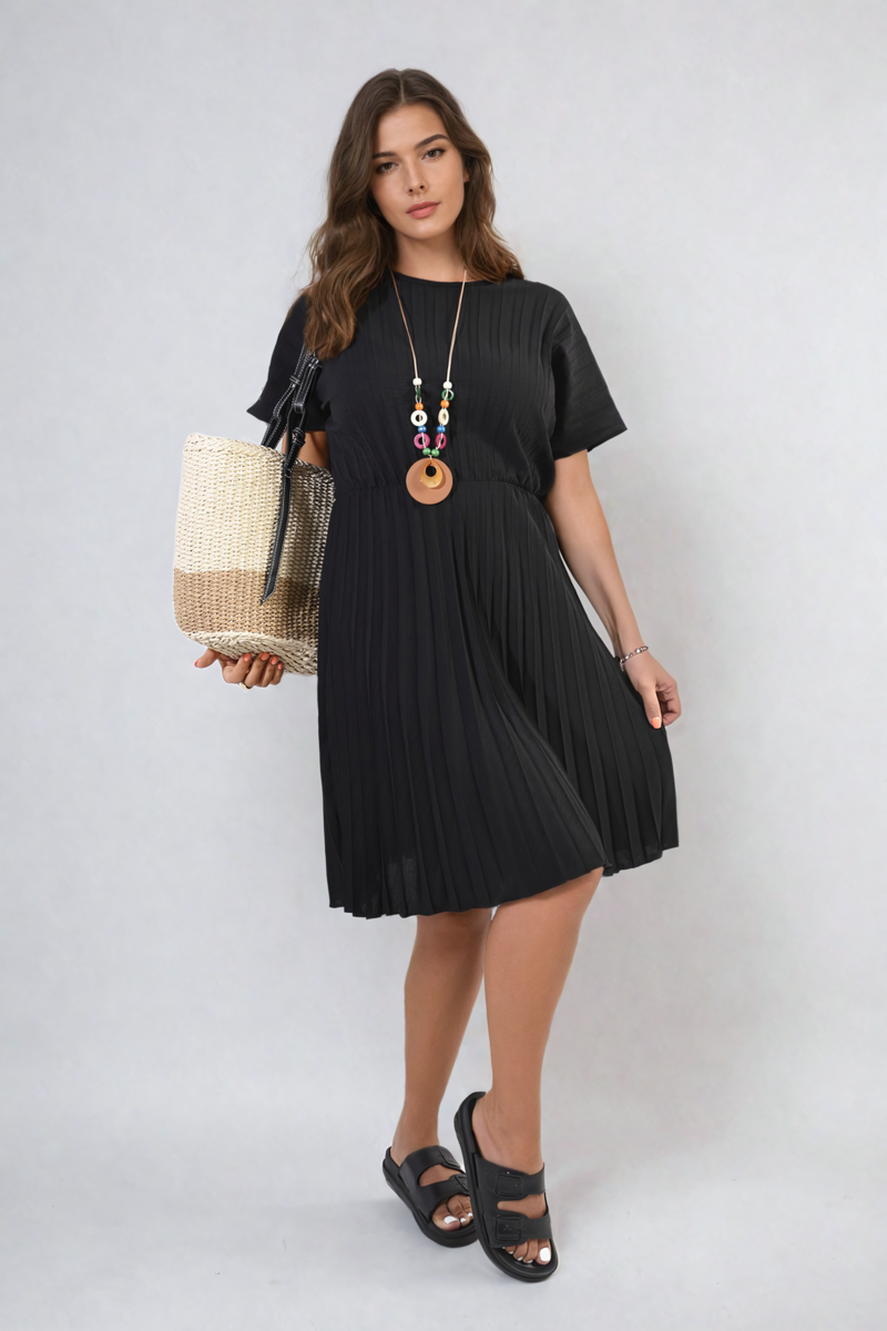 She Wears Glory™ Short Sleeve Pleated Midi Dress