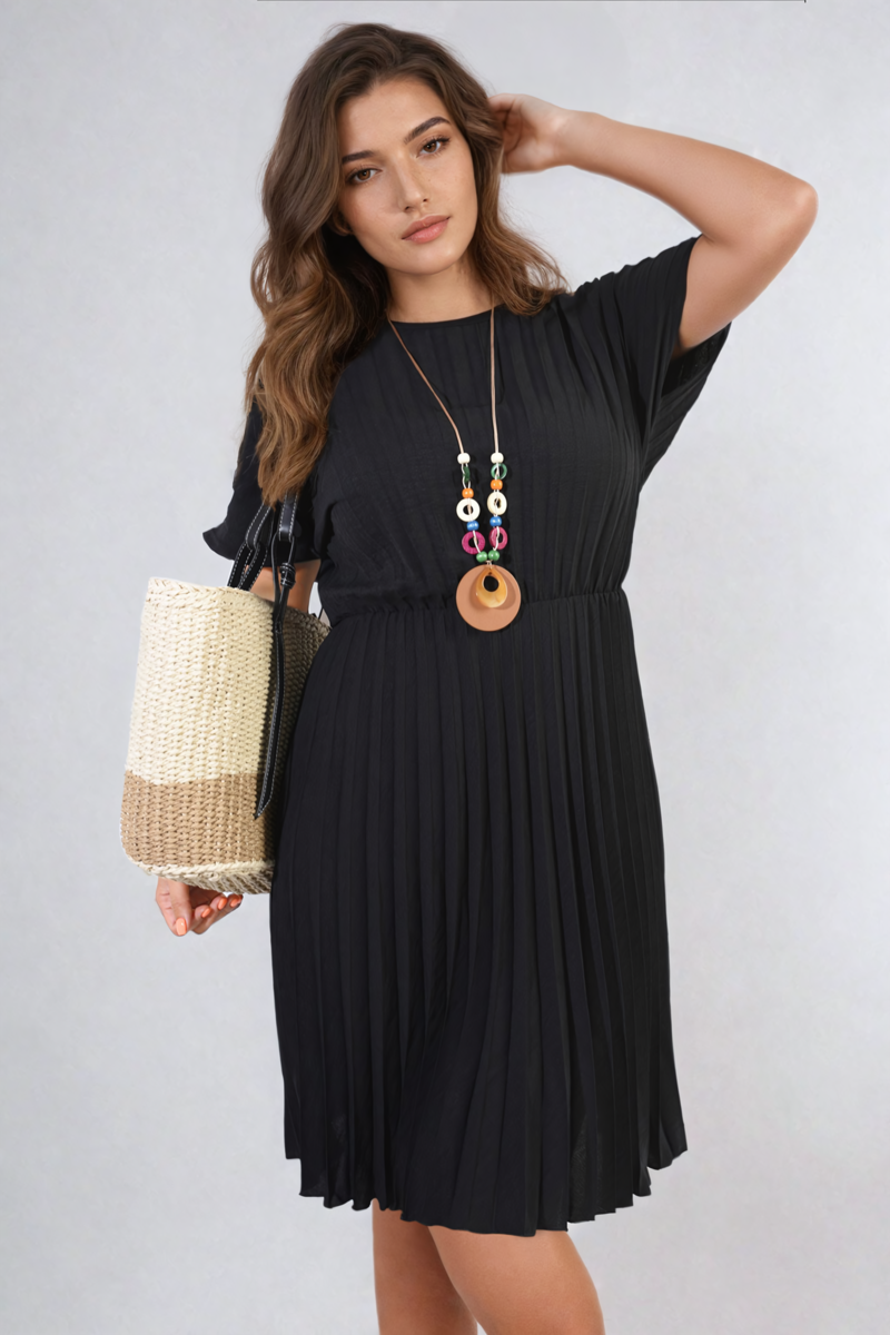 She Wears Glory™ Short Sleeve Pleated Midi Dress