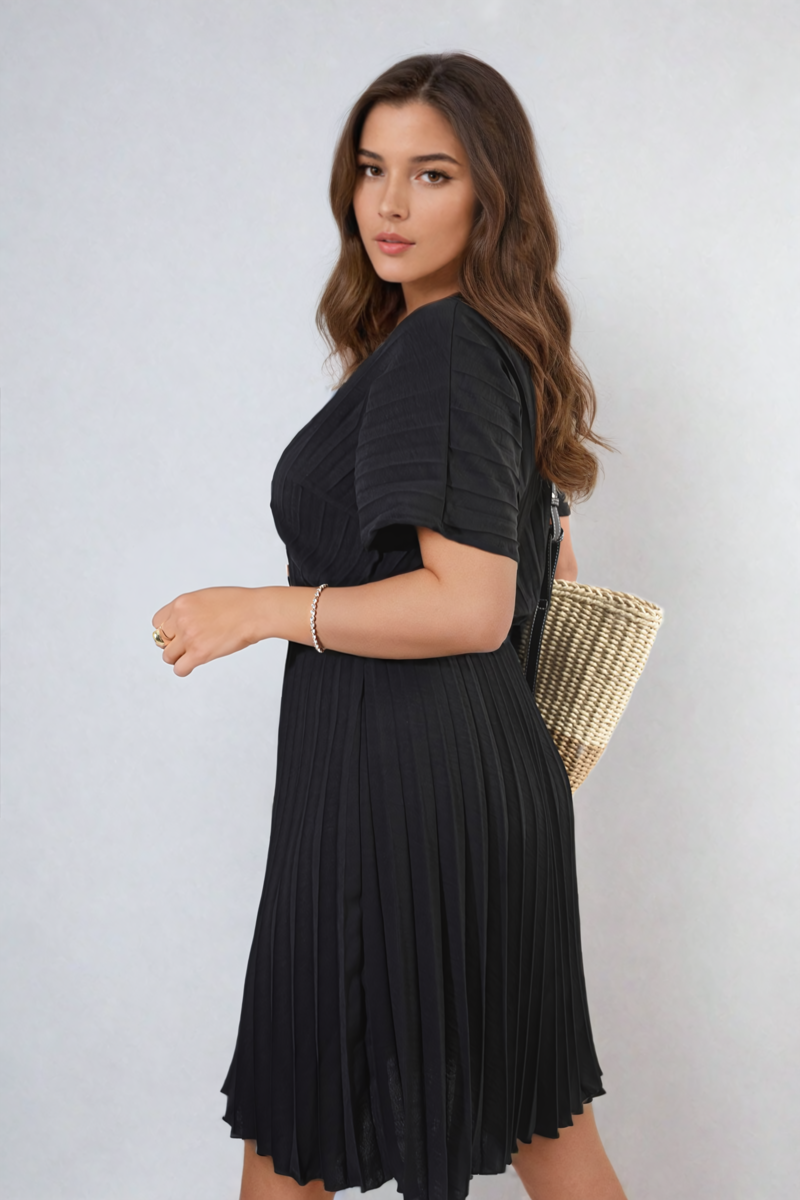 She Wears Glory™ Short Sleeve Pleated Midi Dress