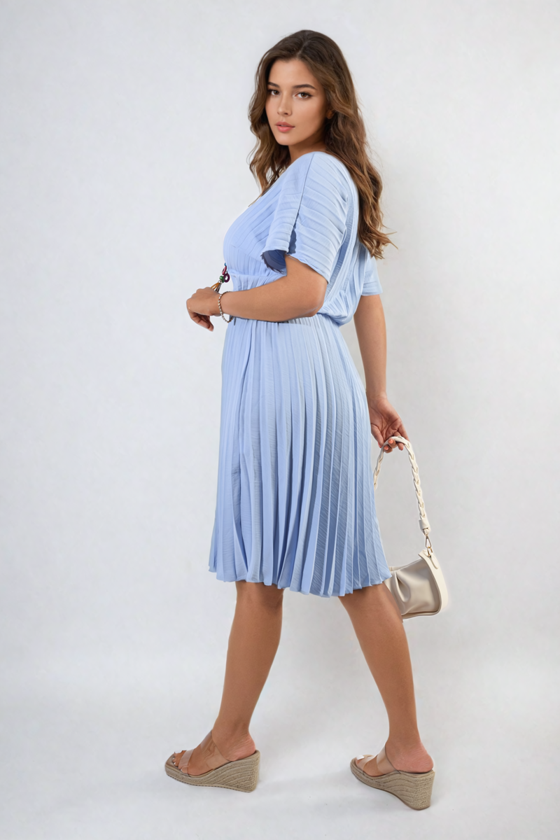 She Wears Glory™ Short Sleeve Pleated Midi Dress