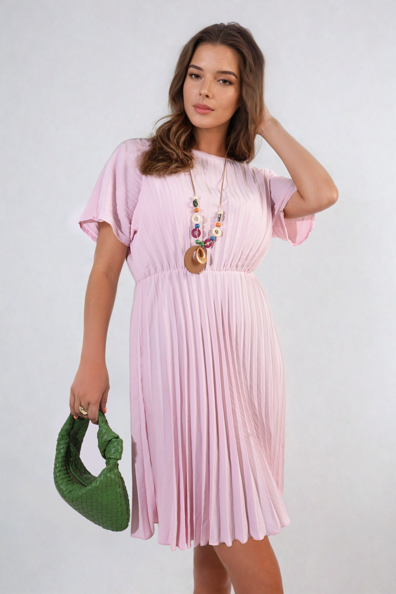 She Wears Glory™ Short Sleeve Pleated Midi Dress
