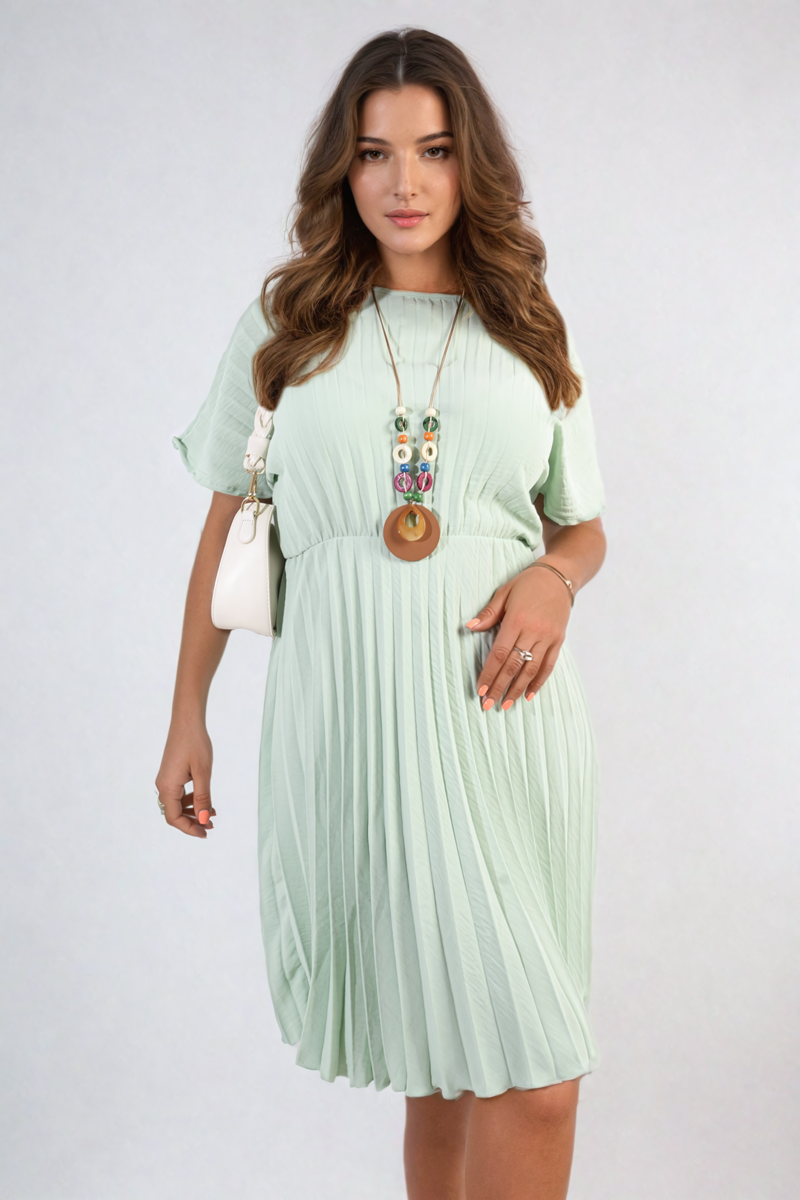 She Wears Glory™ Short Sleeve Pleated Midi Dress