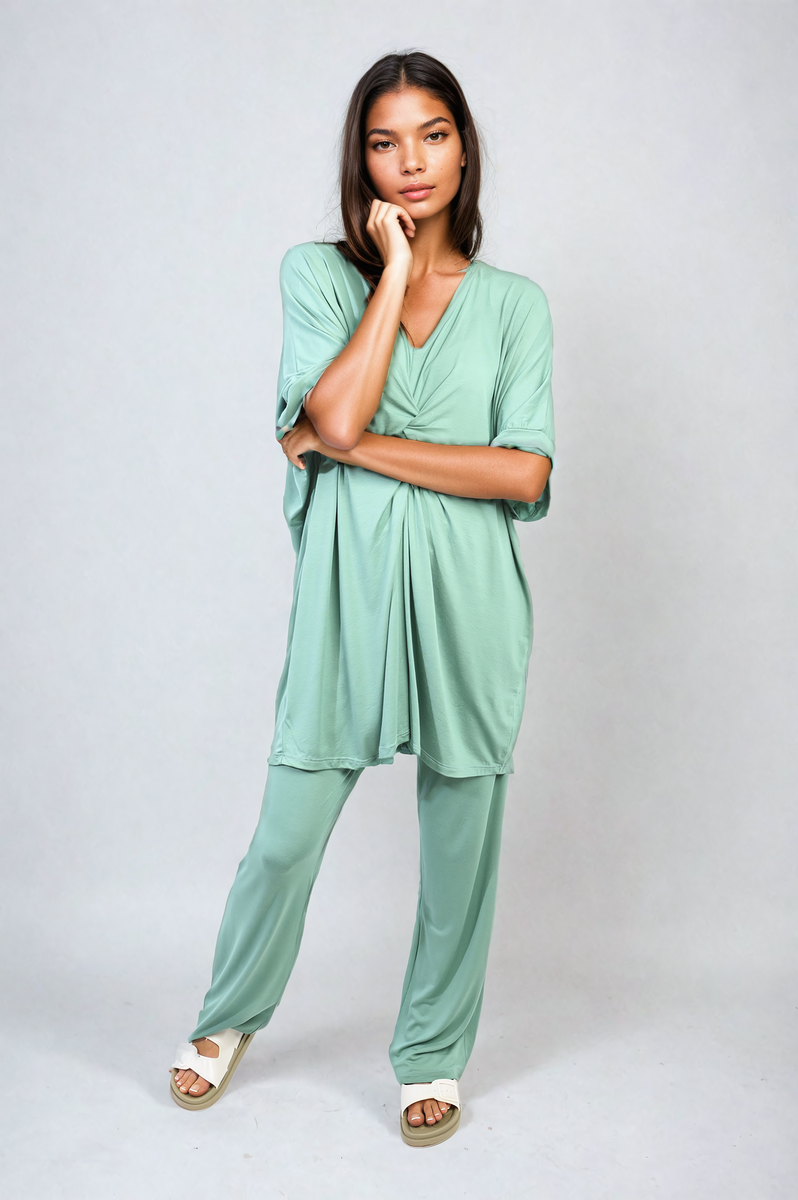 She Wears Glory™ Twist Front Plunge Neckline Top and Trouser Co-ord Set