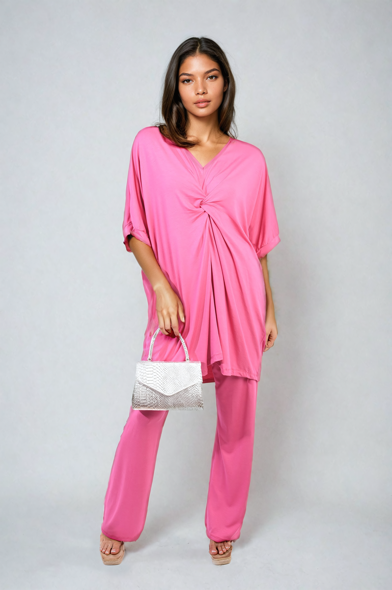 She Wears Glory™ Twist Front Plunge Neckline Top and Trouser Co-ord Set