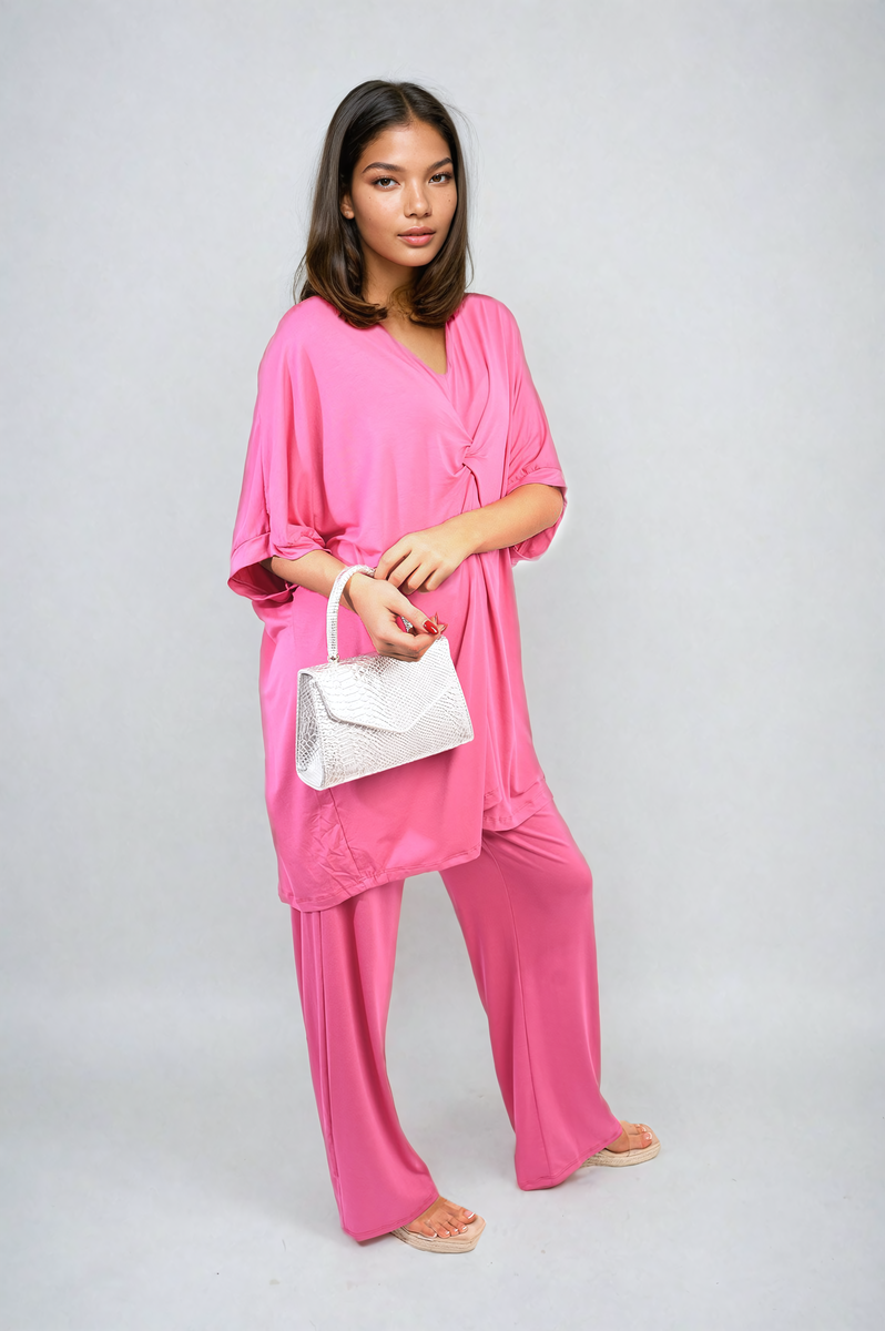 She Wears Glory™ Twist Front Plunge Neckline Top and Trouser Co-ord Set