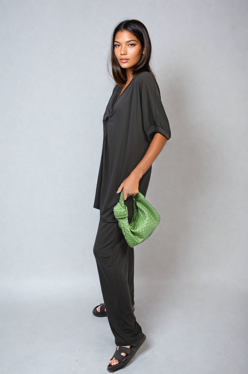 She Wears Glory™ Twist Front Plunge Neckline Top and Trouser Co-ord Set